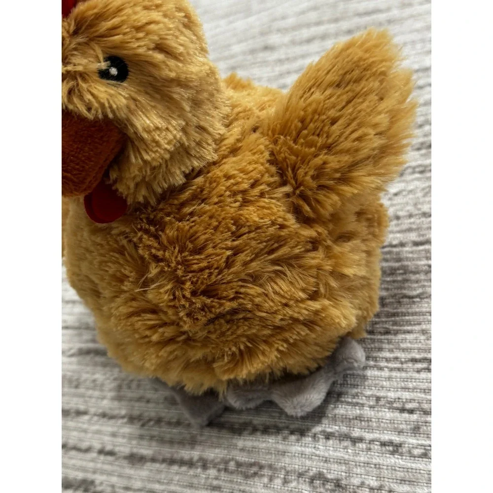 Plush Chicken Squeaker Ball Dog Toy Brown Hen Soft Fuzzy Pet Toy 7 Inch